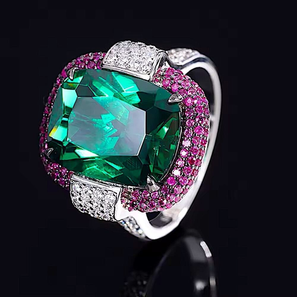 Emerald Green Statement Ring with Pink Halo - Picture 9 of 9